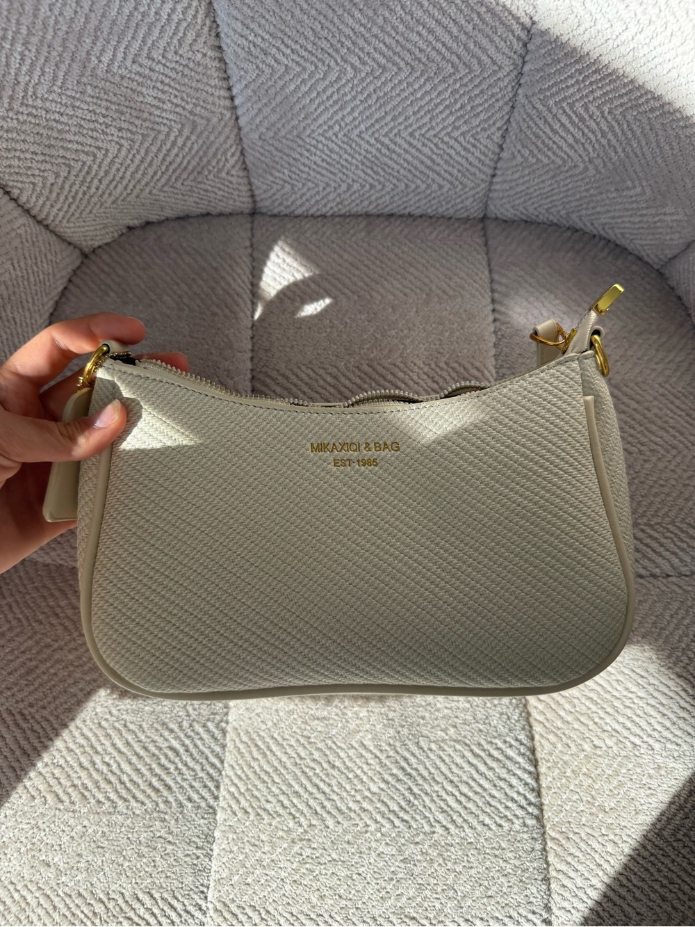 Cream Textured Shoulder Bag